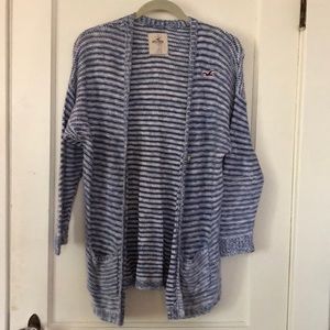 Blue and White Striped Relaxed Cardigan